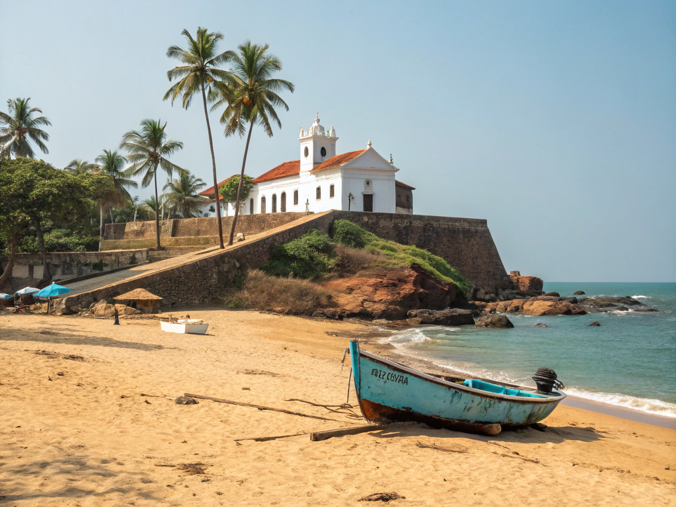 Historic 16th-century stone basilica and courtyard in Old Goa